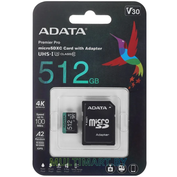Карта памяти ADATA Premier Pro microSDXC 512GB с адаптером (AUSDX512GUI3V30SA2-RA1)